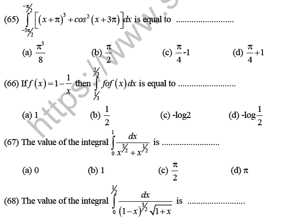 JEE Mathematics Definite Integration MCQs Set A, Multiple Choice Questions